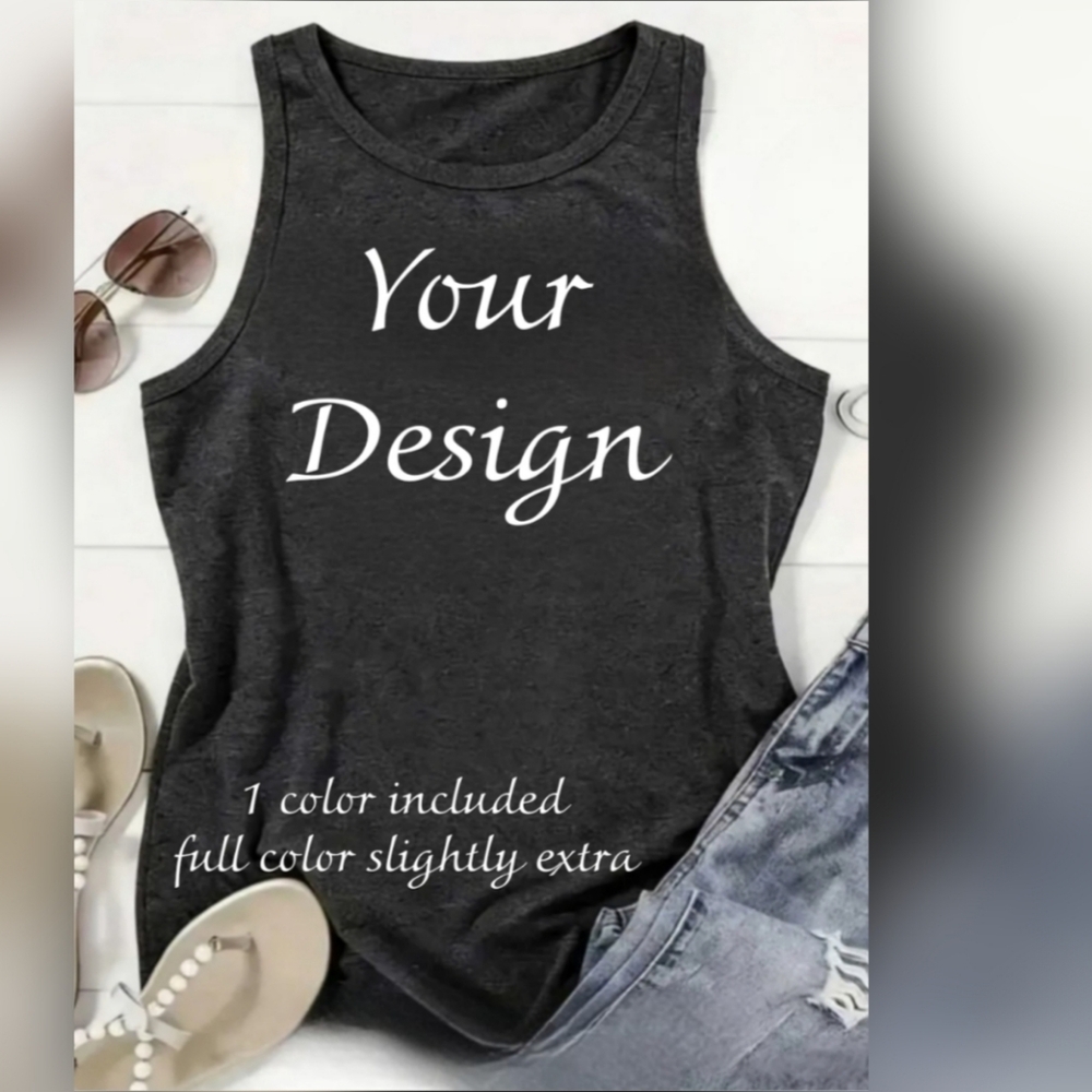 Dark Gray Tank W UR Design Or Text. 1 Color. Full Color Slightly Exra M-XXL - Picture 1 of 8